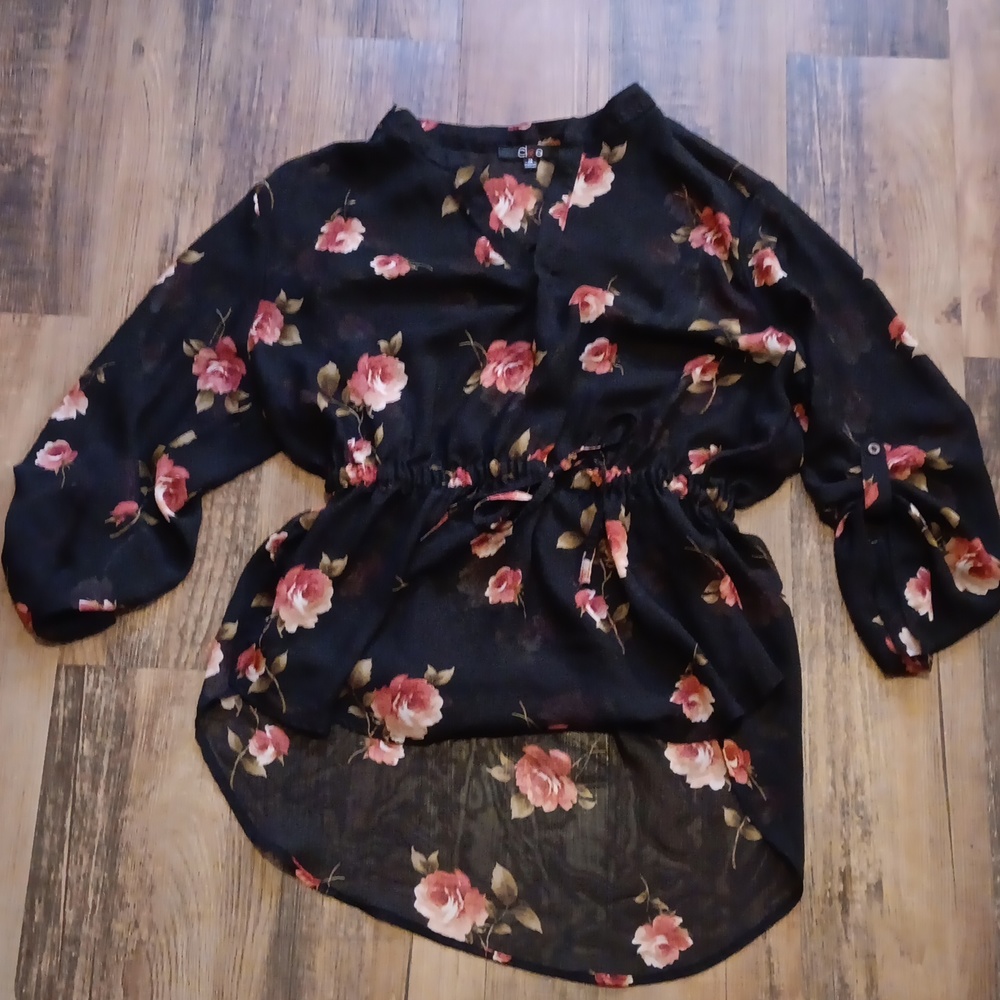 NWOT Sheer Floral Blouse High-Low XL